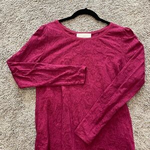 LOFT Lace Long Sleeve Top – Magenta / Berry – Size M